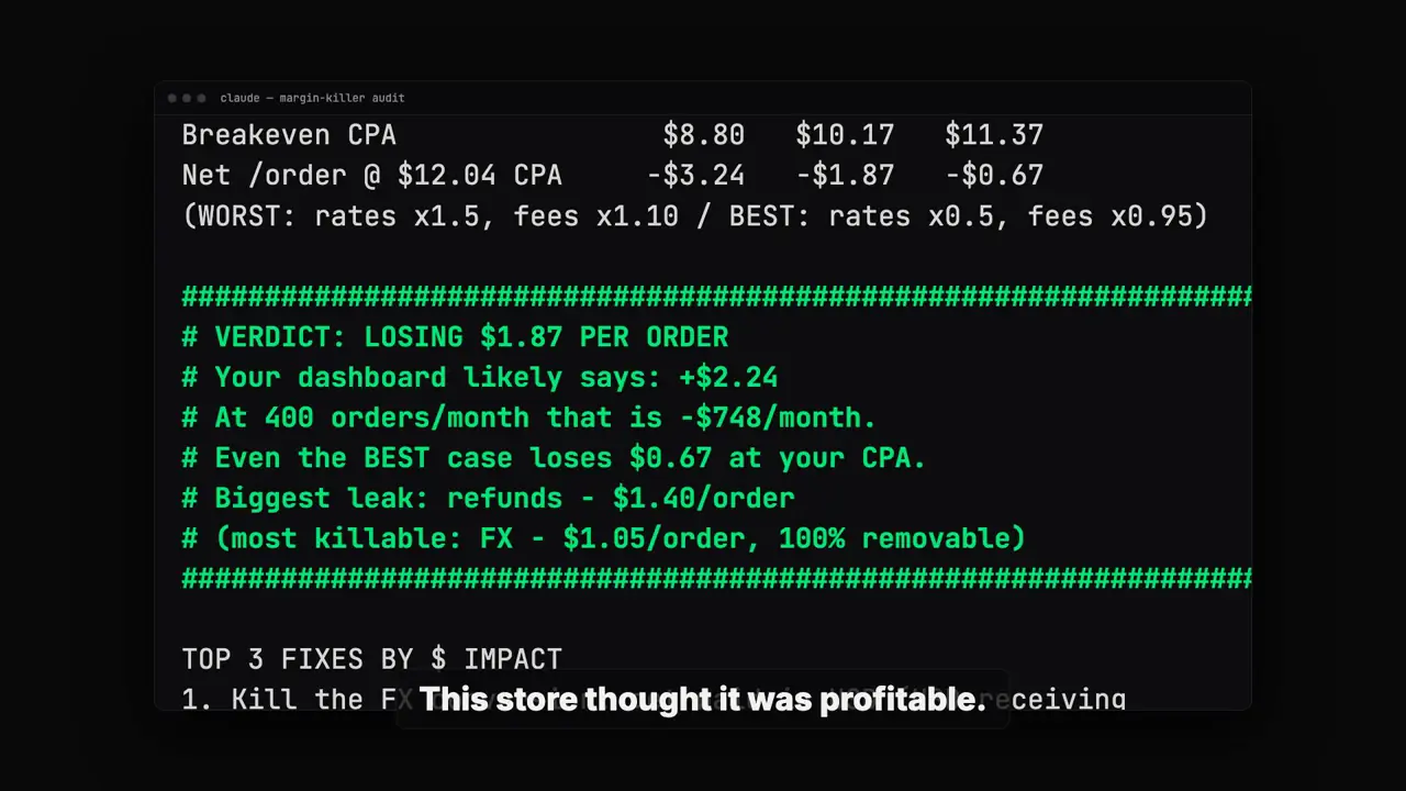 45-second demo: Margin Killer runs a full store audit, start to finish